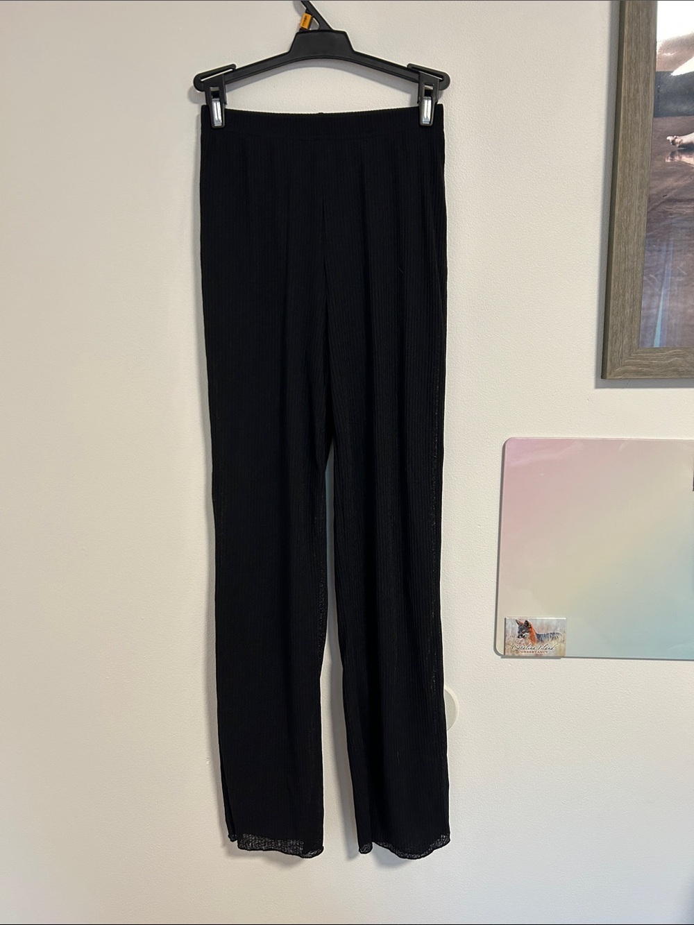 Black Ribbed Wide-Leg Pants - Women S